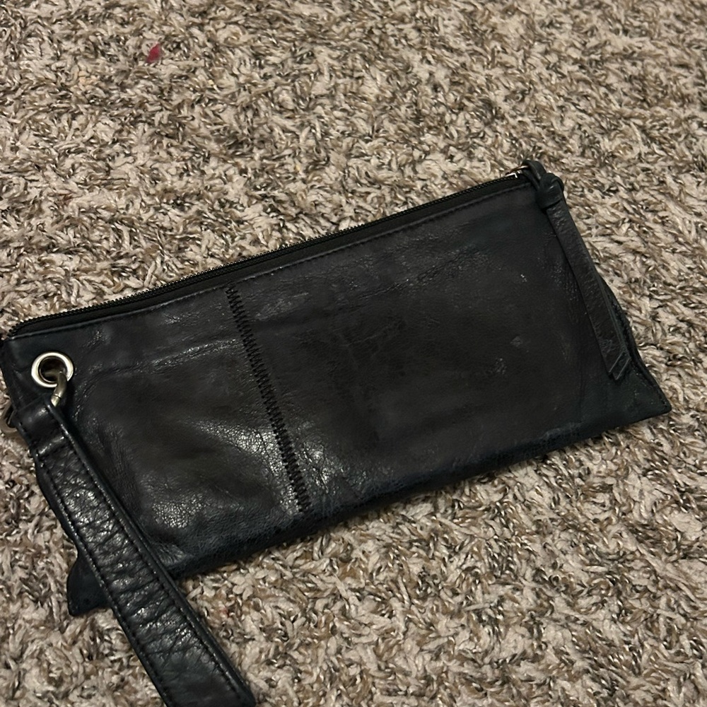 HOBO Black Leather Wristlet Clutch